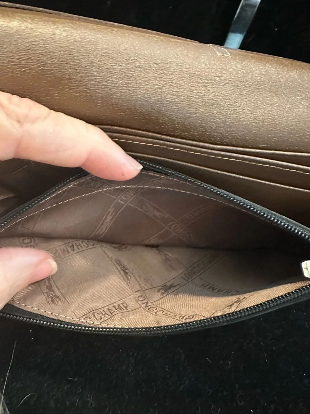 Longchamp #259 Black Textured Pebbled Leather Men's Continental Flap Wallet